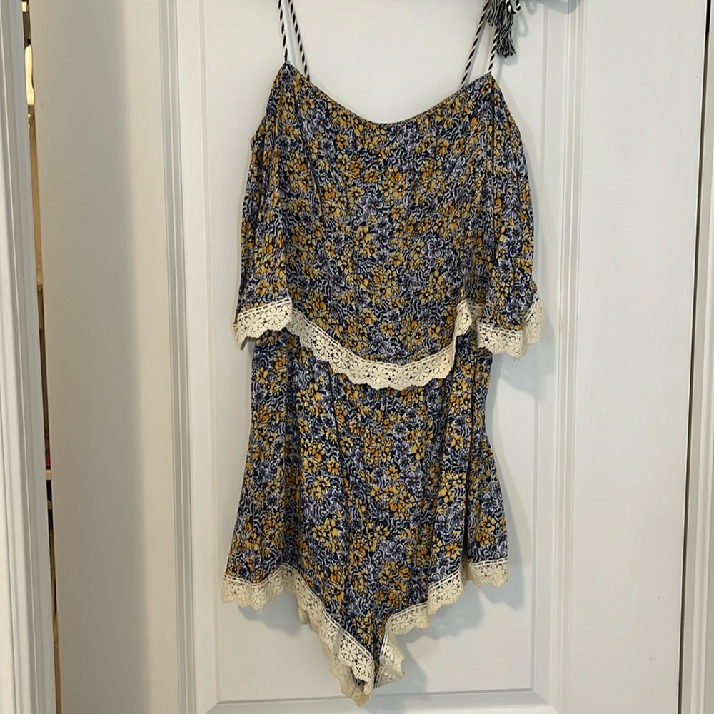 Blue and yellow floral romper